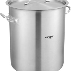 VEVOR Stainless Steel Stockpot, 42 Quart Large Cooking Pots, Cookware Sauce Pot with Strainer, Lid, and Handle, Heavy Duty Commercial Grade Stock Pot, Sanding Treatment, for Large Groups Events Silver