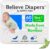 Believe Diapers Size 1 (8-14 Lbs) Viscose Bamboo Diapers 60 Count – Natural Baby Diaper, Chemical Free and Fragrance Free Natural Diaper for Sensitive Skin, Super Absorbent with Leak Protection